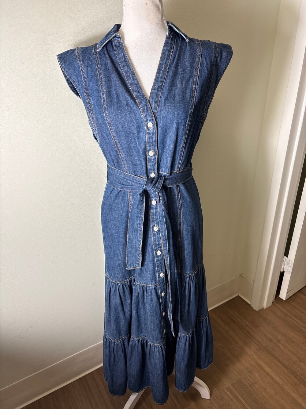 Veronica Beard Jeans Cap Sleeve Button Up Maxi Dress Sz 4